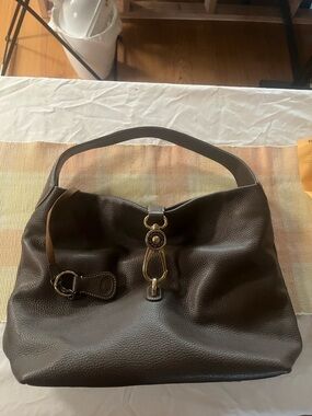 Dooney & Bourke Taupe Pebble Leather Shoulder Bag with Gold Hardware Large